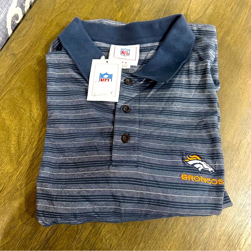 NWT NFL Brand Broncos Polo Orange and Blue Size XL